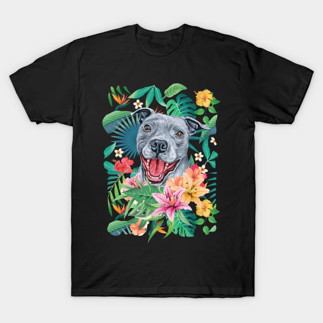 Tropical Blue Pit Bull Pitbull T-Shirt by LulululuPainting